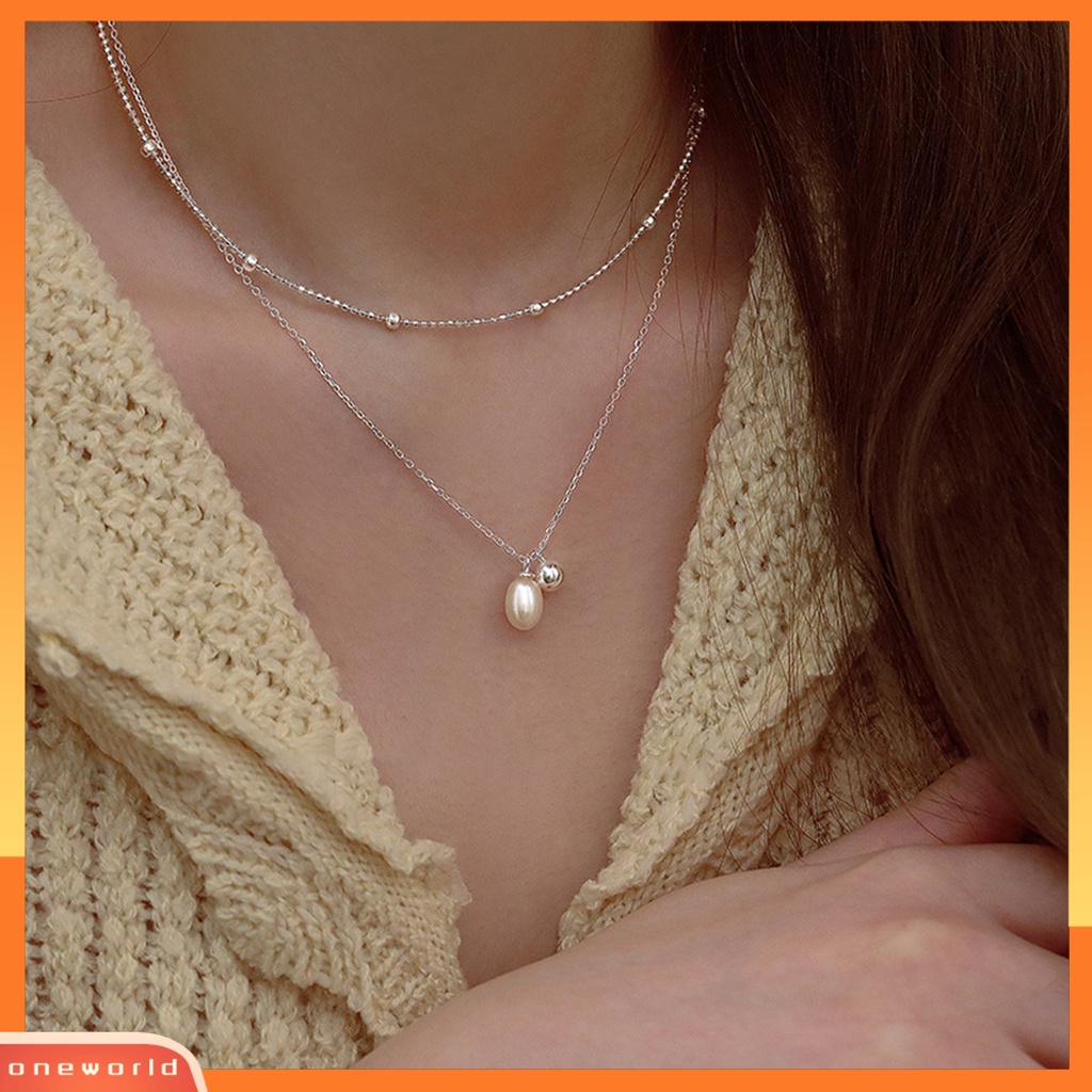 [EONE] Wanita Kalung Panjang Bulat Bola Slim Rantai Elegan Minimalis Glossy Mutiara Imitasi Klavikula Kalung Fashion Perhiasan