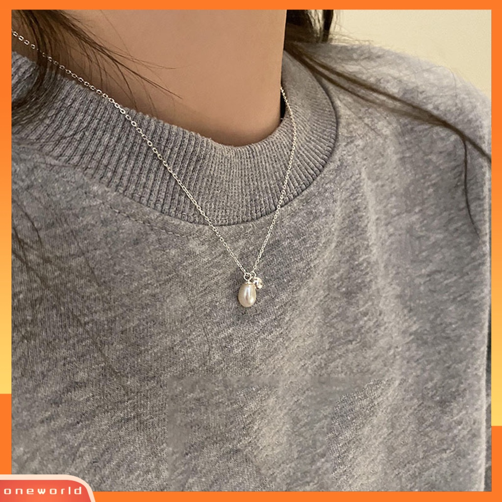 [EONE] Wanita Kalung Panjang Bulat Bola Slim Rantai Elegan Minimalis Glossy Mutiara Imitasi Klavikula Kalung Fashion Perhiasan