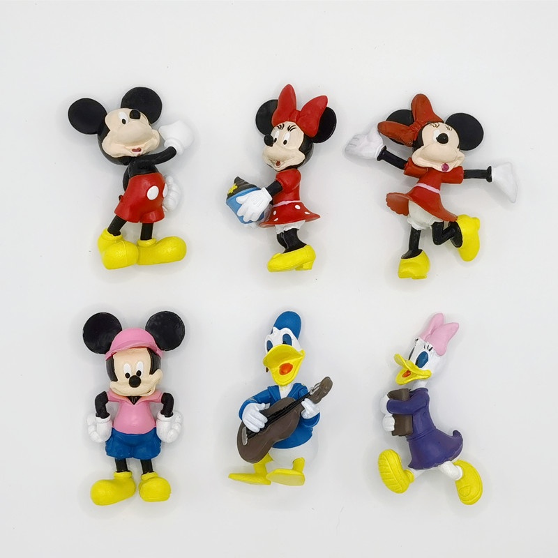 6pcs/set Patung Anime Disney Minnie Mouse PVC Mickey Donald Duck Goofy Model Mainan Dekorasi Kue Anak Hadiah