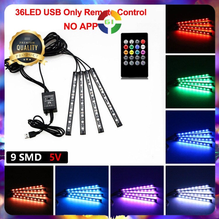 Lampu LED Strip Flexible RGB Car Foot Light 36 LED USB Plug Multi-Color