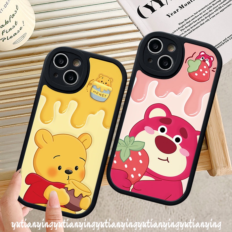 Case Pasangan Strawberry Bear Manyo Untuk Realme C53 C11 C21Y C35 C20 C30 C17 C55 C12 C17 C31 C25Y C21 GT C3 C15 C25s C2 5 10 9i 5 6 6s 8 5i 7i 8i 8Pro 6i Lovely Winnie The Sarung Pooh