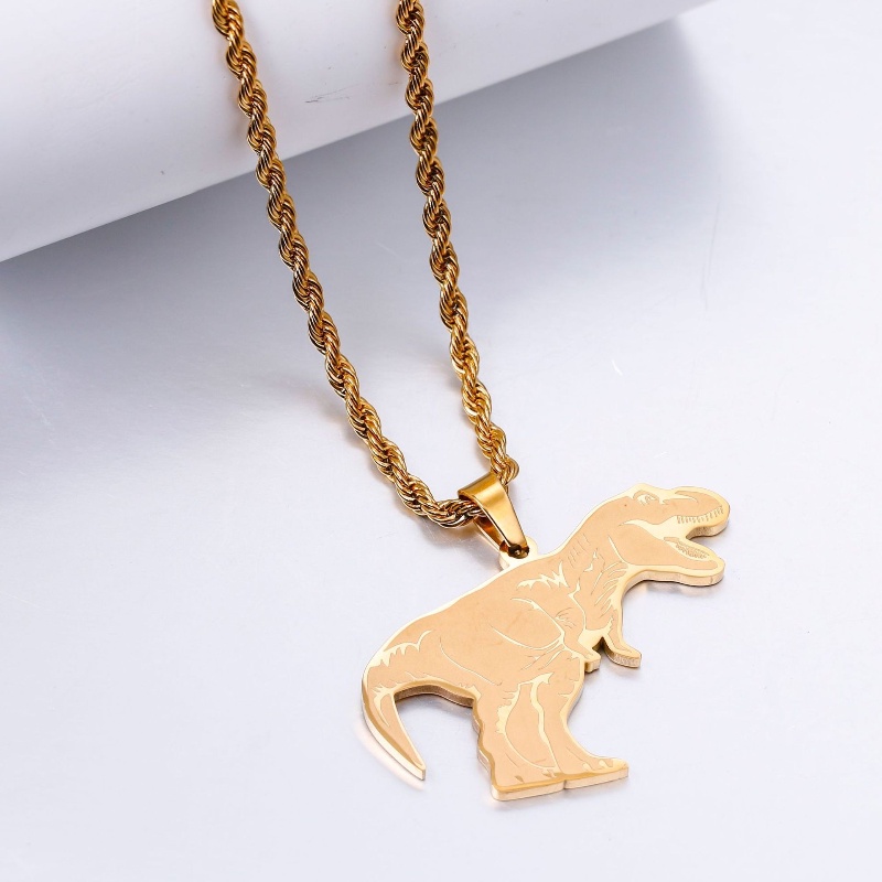 Z H Perhiasan Emas 18K 24K Gold S925 Perak Vintage Punk Tiranosaurus Rex Dinosaurus Liontin Fashion Pria Dan Wanita Anti Karat Kalung Hip Hop Aksesoris Pesta