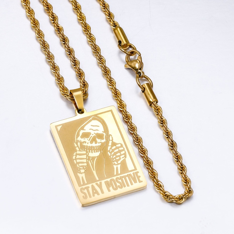 Z H Perhiasan Emas 18K 24K Gold S925 Perak Hip Hop Rock Stainless Steel Tengkorak Liontin Pria Dan Wanita Fashion Baja Titanium Kalung Retro Punk Aksesoris Pesta