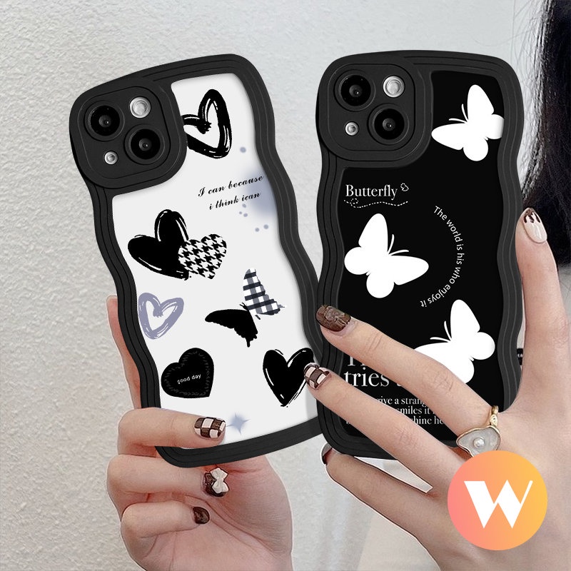 Casing Soft Tepi Bergelombang Love Heart Untuk Redmi Note11 9 8 10s 11s 9s Pro Max 10 Redmi A1 10C 10A 12C 9 A1+9T 10 9A 9C NFC Mi 11T Pro POCO M3 X3 NFC Pro Fashion Fantasy Case Kupu-Kupu