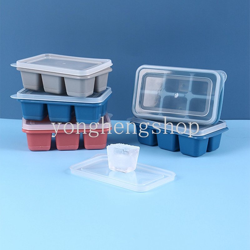 6grids Ice Cube Tray with Lid Pudding Frozen Cetakan Es Kulkas Pembuatan Es Cetakan Untuk Pembekuan Minuman Minuman Dingin Buatan Sendiri DIY Tools Aksesoris Dapur