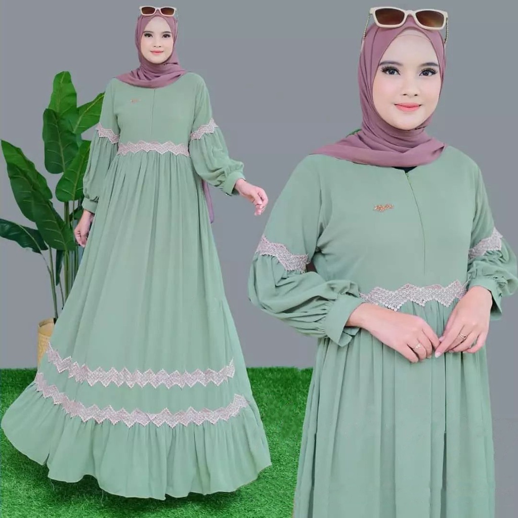 GAMIS STORE -  Maudi Maxy Lace Dress Gamis Ceruty Babydoll Premium Lapis Puring Fashion Gaun Wanita Kondangan Terbaru