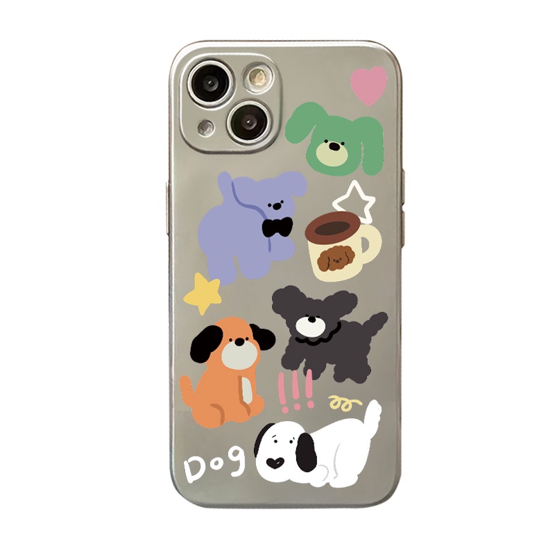 IPHONE Soft Electroplate Phone Case Kompatibel Untuk Iphone14 11 13 12 Pro Max Casing Anjing Lucu XS XR X8 +7 6S Plus Mini TPU Silikon Shockproof Cover