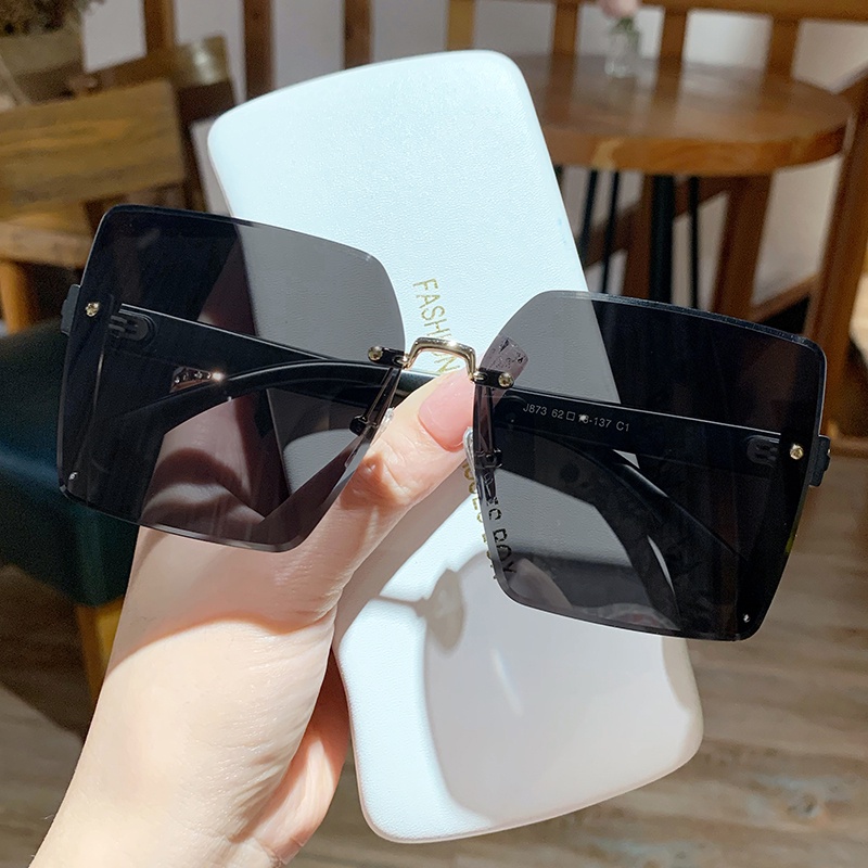 (YUZHU) Trendy Kacamata Hitam Tanpa Bingkai Untuk Wanita Premium Sense Sticker Fine Glitter Frame Sunglasses