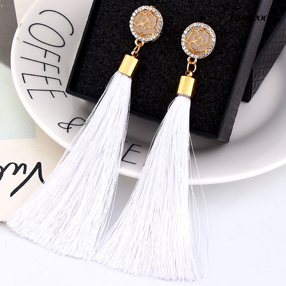 Twowood Bohemian Etnik Bunga Rumbai Panjang Menjuntai Statement Earrings Wanita Perhiasan Hadiah