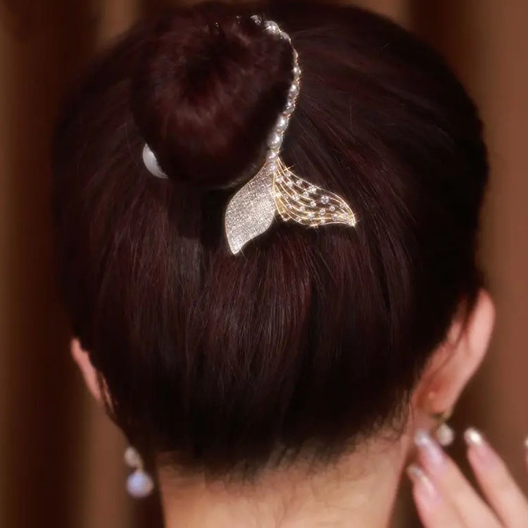 Korean INS Daily Style Pearl Clip Ornament Fashion Manis Mermaid Tail Pearl Hairpin Rambut Gadis Ponytail Holder Aksesoris Rambut Elegan