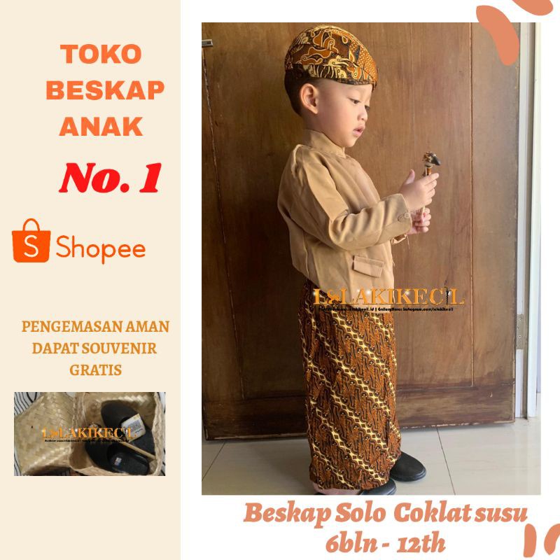 Lurik BESKAP Baju Adat Jawa SOLO COKLAT SUSU MOCA bahan halus adem lembut bayi anak SD SMP laki laki