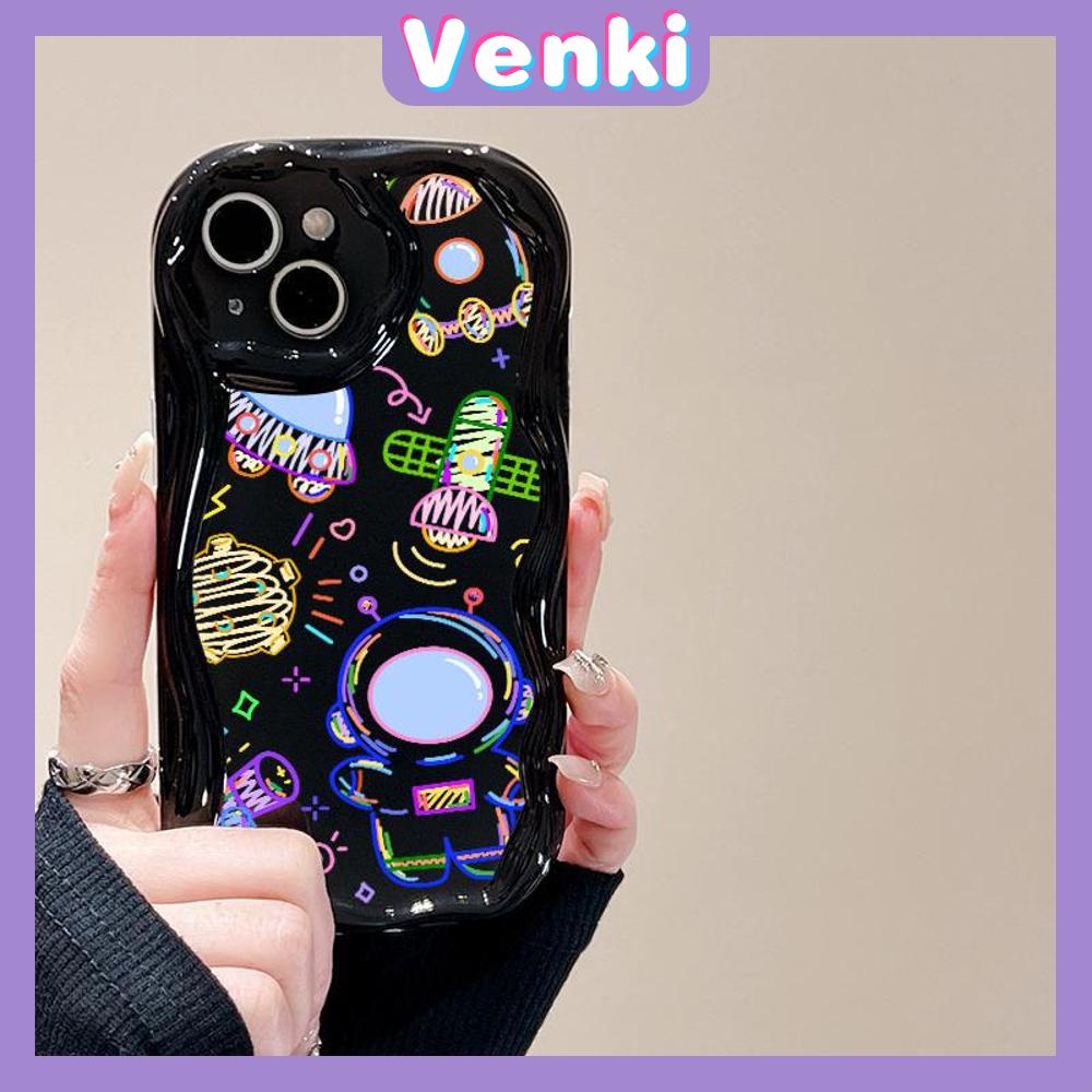 VENKI - For iPhone 11 iPhone Case 3D Curved Edge Wave Glossy Black TPU Airbag Shockproof Camera Cover Line Space Compatible with iPhone 14 13 Pro max 12 Pro Max xr xs max 7 8Plus