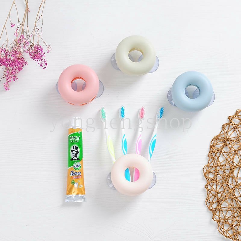 4lubang Tempat Sikat Gigi Tooth Brush Razor Rack Dengan Suction Cup Dinding Lucu Berbentuk Donat Rak Penyimpanan Organizer Kamar Mandi