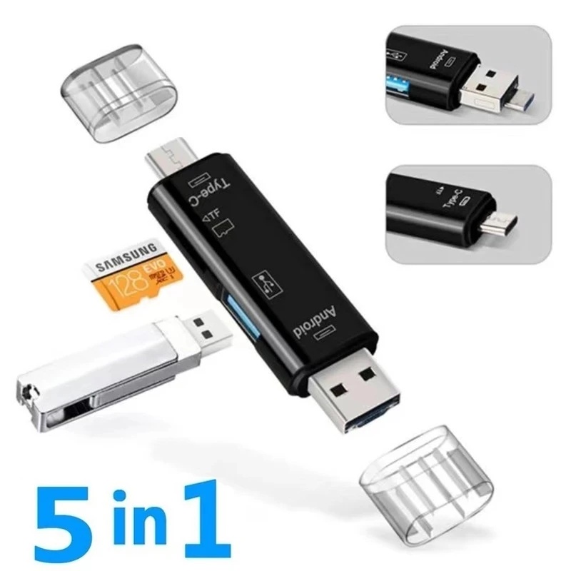 Usb 2.0 Flash Drive Tipe C/Usb/Micro Usb/Tf/SD Memory Card Reader Aksesoris PC Ponsel Multifungsi 5in1 OTG Card Reader Adapter Pembaca Kartu Kecepatan Tinggi