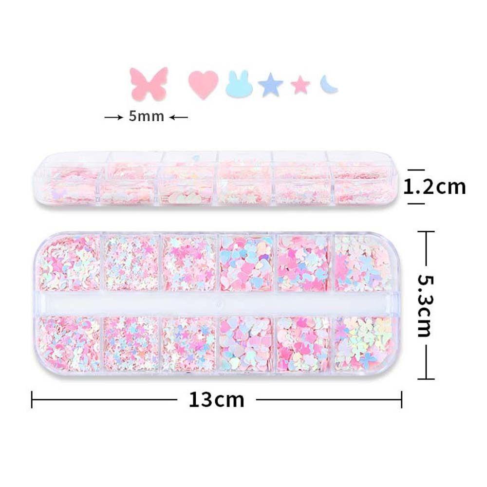 Sequin Kuku Agustina 12kisi Manikur Bahan Mermaid Butterfly Hiasan Bulu Mata Palsu Moon Manicure Accessories Rabbit Nail Decorations