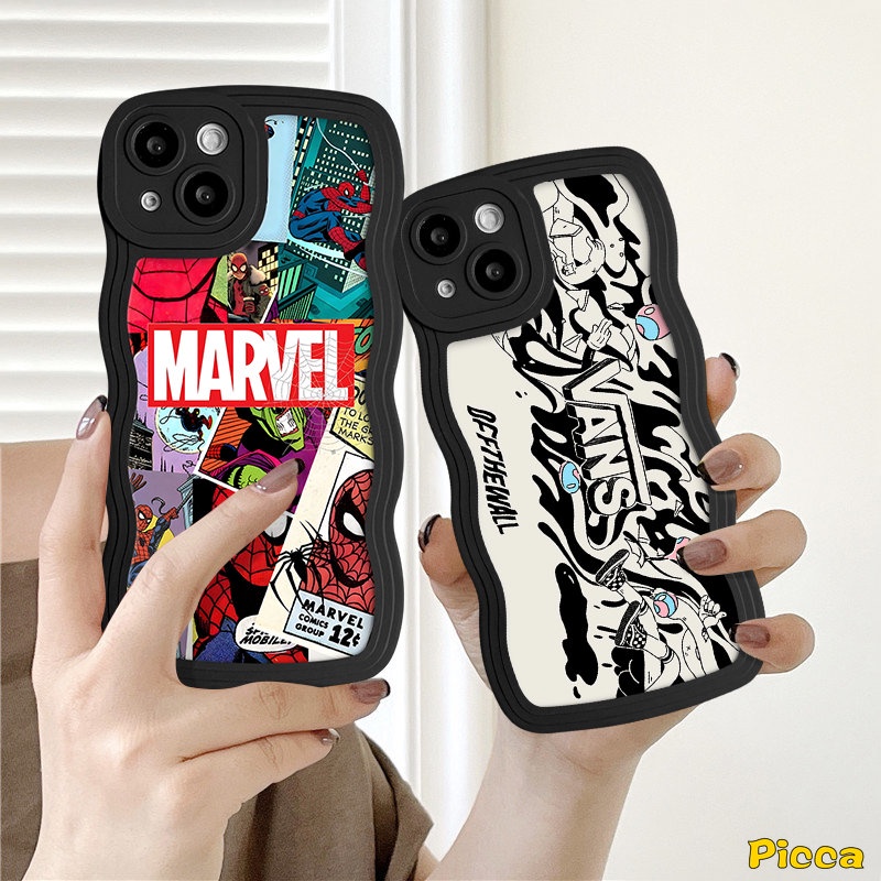 Untuk Redmi 10C 9A 9C A1+10 9 A1 12C 9T 10A Note9 10s 11s 9s 8 11 10 Pro POCO X3 NFC Pro M3 Mi 11T Pro Merek Trendi M.ARVEL Kartun Anime Graffiti Label Wavy Edge Soft Cover Sarung