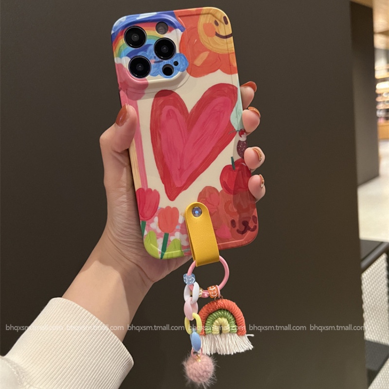 IPHONE Casing Ponsel Selempang Pelangi Cinta Graffiti Kreatif Untuk Iphone14 13 12 11 pro max Plus Soft Shell