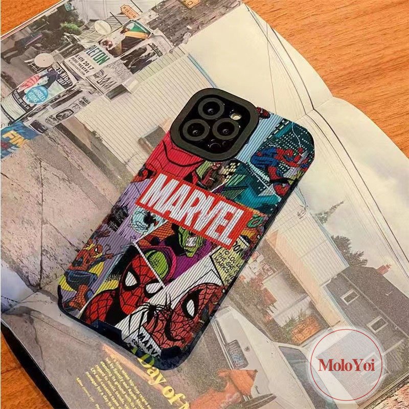 IPHONE Casing V.ANS Merek Trendi Kompatibel Untuk Iphone11 12 13 14 Pro MAX XR 7 8 Plus X XS MAX 7Plus 8Plus Tekstur Kulit Mewah Kartun Anime M.ARVEL Casing Belakang Lembut Shockproof