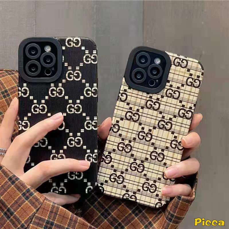 IPHONE Casing Silikon Lembut Tekstur Kulit Mewah Kompatibel Untuk Iphone7 8 Plus XR 11 12 13 14 Pro MAX X XS MAX 7Plus 8Plus Casing Merek Trendi Shockproof Phone Cover