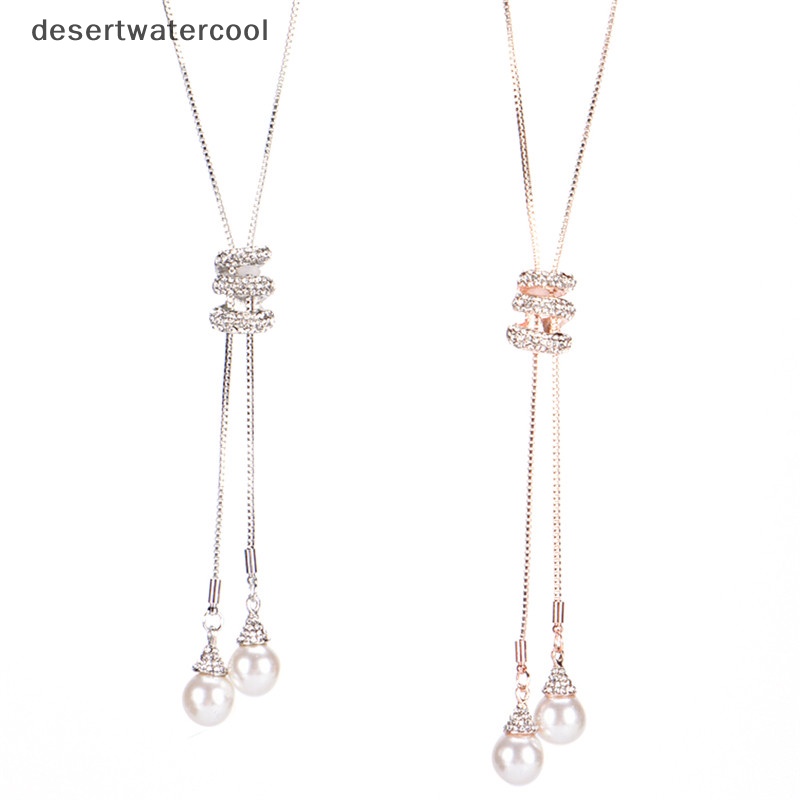 Deid Panjang Mutiara Berlian Imitasi Liontin Kalung Sweater Rantai Kristal Necklace Jewelry Martijn