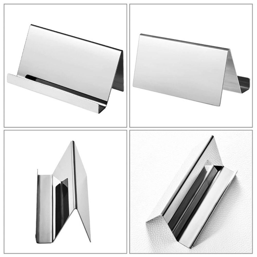 Lanfy Pemegang Kartu Nama 4warna Aksesori Meja Mode High-End Stainless Steel Perlengkapan Kantor Memo Card Holder