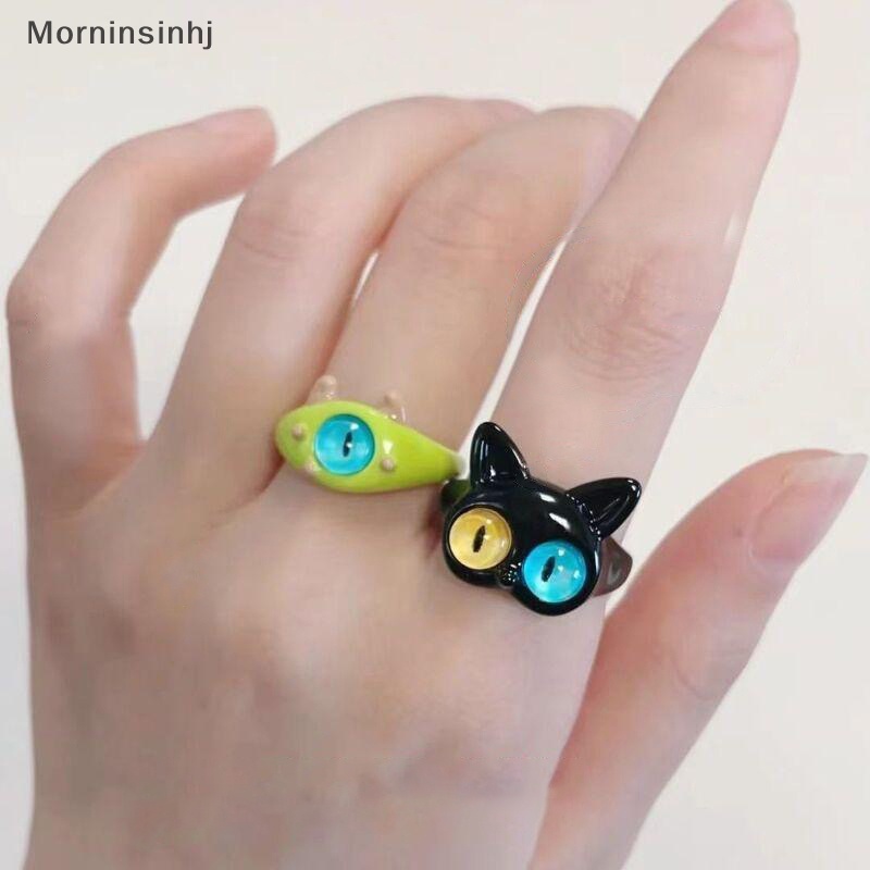 Mornin Lucu Hijau Monster Cincin Wanita Fashion Manis Dua Warna Mata Kucing Terbuka Pasangan Cincin Pernikahan Jari Aksesoris Perhiasan Hadiah id