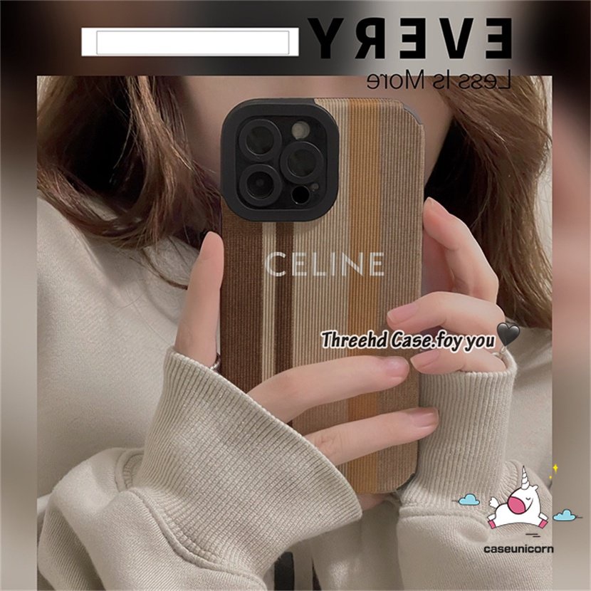 IPHONE  Casing Belakang Tekstur Kulit Sinple Mewah Kompatibel Untuk Iphone11 14 12 13 Pro Max7 8 Plus XR X XS MAX 7Plus 8Plus Merek Trendi C-E-L-I-N-E Lembut Shockproof Phone Shell Cover