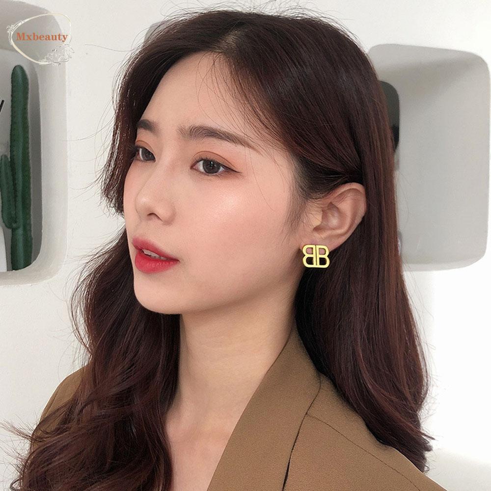 Mxbeauty Anting Huruf B Ganda Fashion Retro Untuk Perhiasan Pesta Wanita Geometris