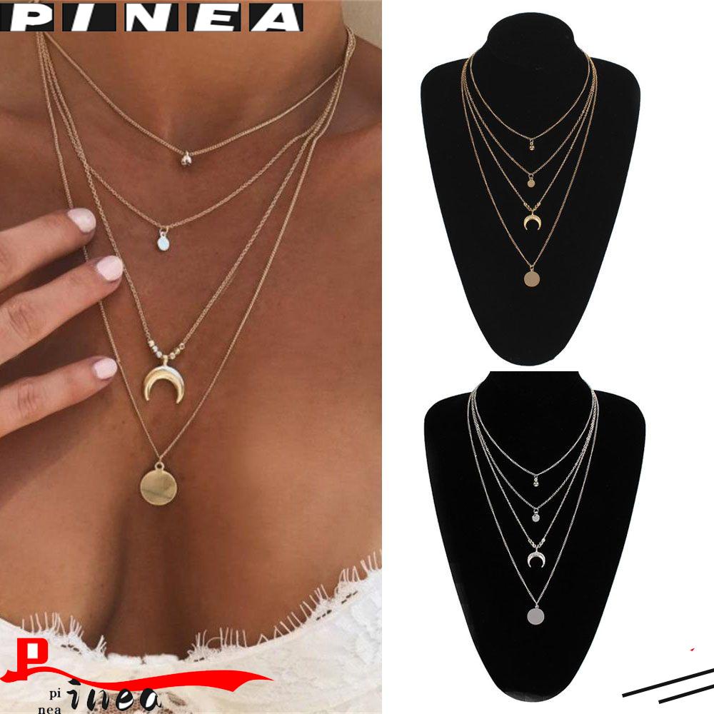 Nanas Multilayer Tanduk Kalung Musim Panas Bohemian Rantai Choker Golden Choker