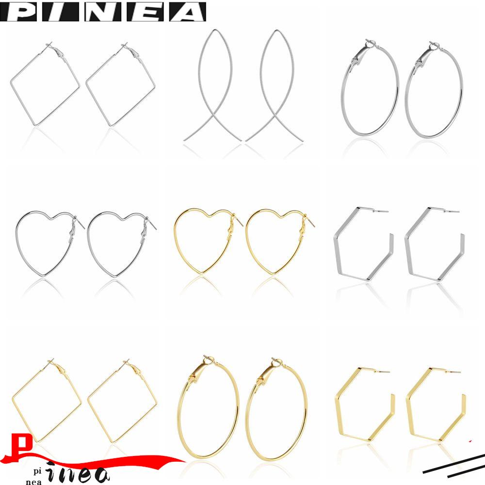 Anting Hoop Geometris Nanas Perhiasan Pernyataan Punk Fashion Hati Persegi Bulat Hexagon