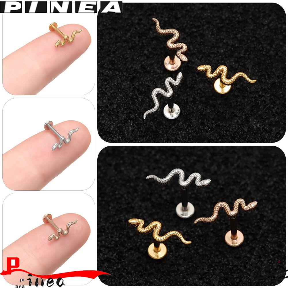 Nanas 1pcs Ear Stud Ujung Datar Bentuk Ular Implan Perhiasan Tindik Baja Kelas