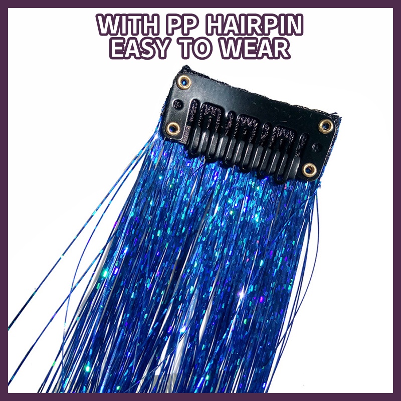 Wig Ekstensi Rambut Mengkilap Warna-warni Sutra Emas Laser Sutra Potongan Rambut Lurus Tenun Wig - SG