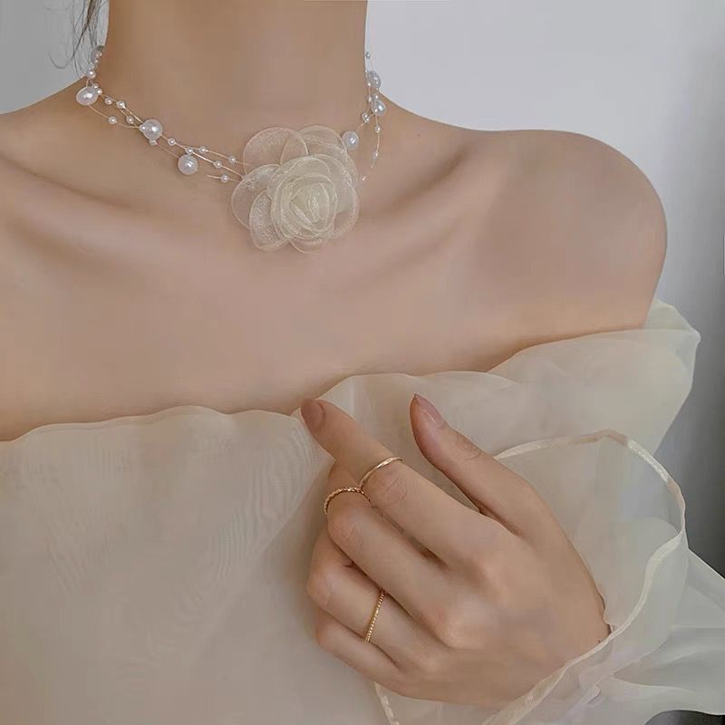 Kalung Choker Mutiara Kasa Renda Phantom Bunga Necklaces Untuk Wanita Fashion Perhiasan Aksesoris