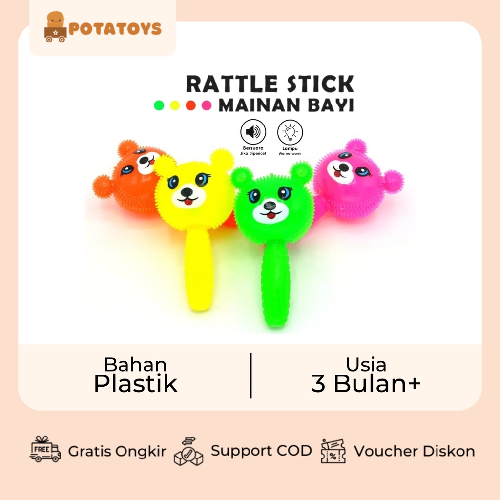 [ Potatoys ] Mainan Anak Musik Rubber Stick Rattle Toys Boneka Ada Lampu dan Bunyi