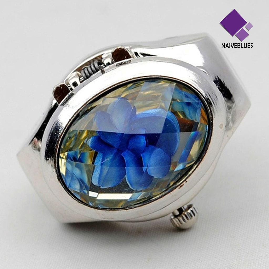 &lt; Naiveblues &gt; Unisex Fashion Oval Flip Berlian Imitasi Jari Cincin Kuarsa Menonton Pesta Club