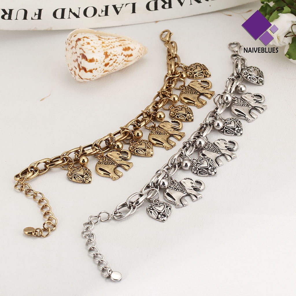 &lt; Naiveblues &gt; Gelang Kaki Simple Adjustable Alloy Wanita Liontin Gajah Gelang Kaki Untuk