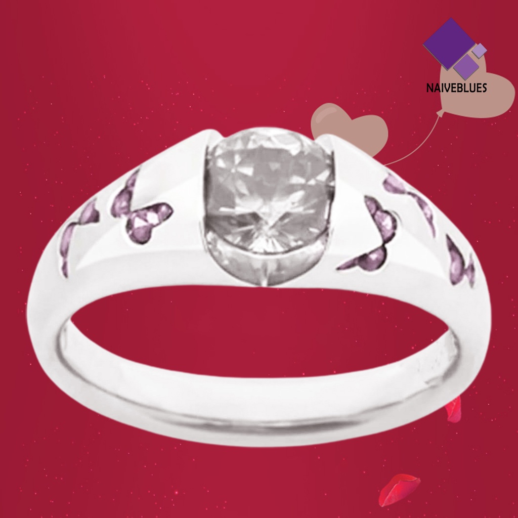 &lt; Naiveblues &gt; Cincin Aksesoris Perhiasan Motif Kupu-Kupu Bahan Alloy Cubic Zirconia Finger Untuk Wanita