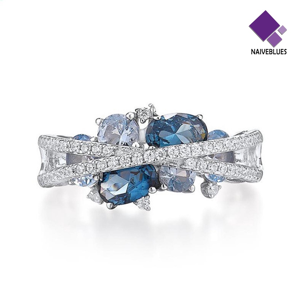 &lt; Naiveblues &gt; Cincin Wanita Bentuk X Cubic Zirconia Perhiasan Vintage Cincin Terang Untuk Dipakai