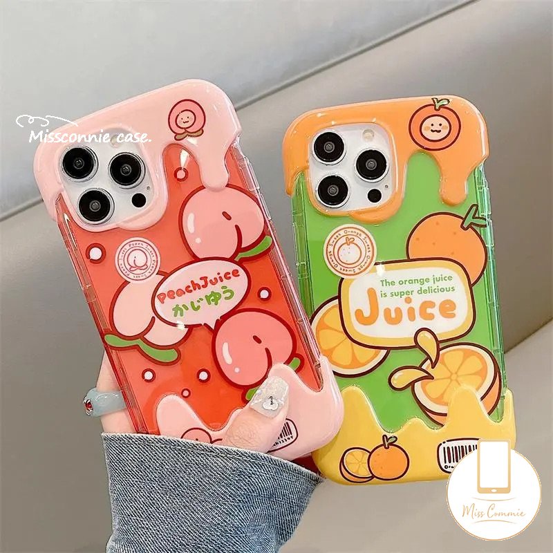 IPHONE Ins Musim Panas Buah Peach Orange Casing Ponsel Kompatibel Untuk Iphone14 11 12 13 Pro Max XR 7Plus X7 8 Plus XS Max SE 2020 Ice Cream Shockproof Cover Lembut TPU Shell