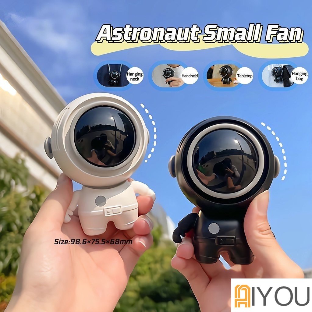 Kipas Angin Mini Spaceman Karakter USB Charger Portabel / Kipas Leher Gantung Astronot Recharger / Small Fan Lazy Outdoor