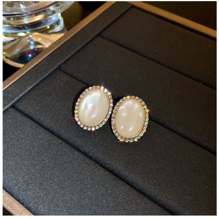 925jarum Perak Gaya Istana Retro Opal Anting Fashion Elegan Sastra Oval Anting Earrings Wanita