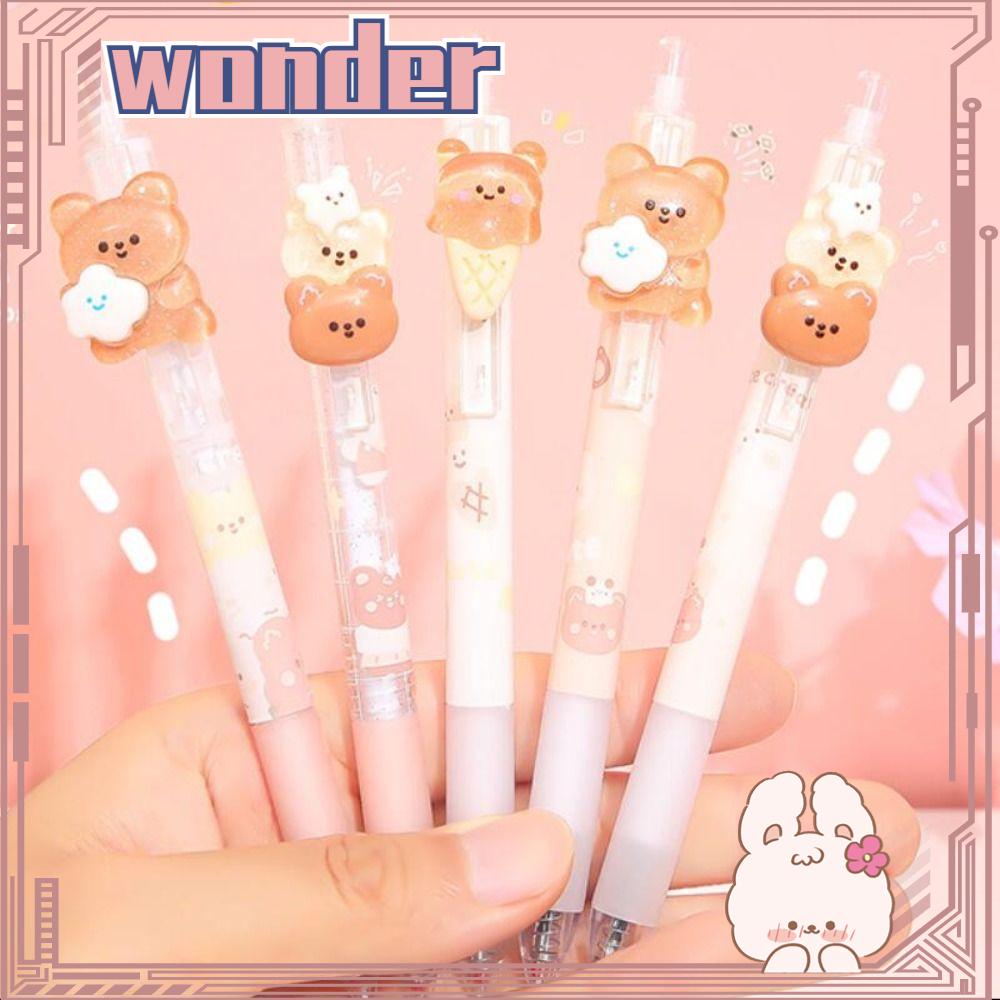 Wonder 6PCS/Set Press Pena Netral Tinta Hitam 0.5mm Perlengkapan Kantor Sekolah Alat Tulis Alat Tulis Soft Grip Gel Pen