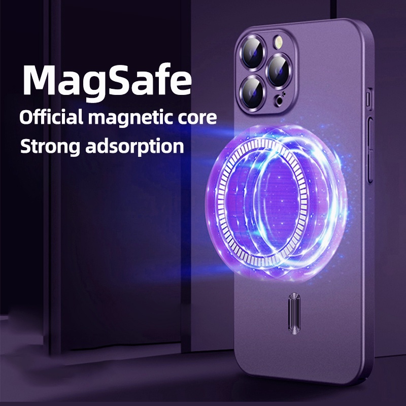 IPHONE Casing Ponsel Pengisian Magnetik Warna solid Sederhana Untuk Iphone12 11 14 13 Pro Max7 8 14 plus X XS XR XS MAX Dilapisi Logam Ke Ponsel Lensa Casing Pelindung case drop-proof