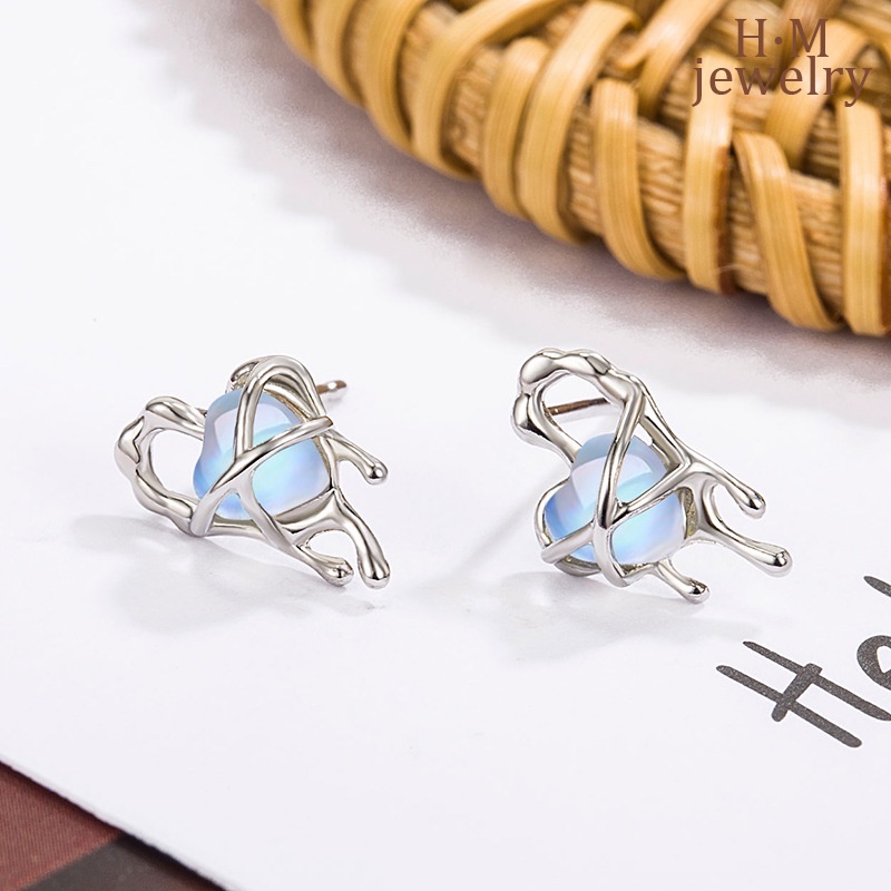 Manis Keren Leleh Berongga Moonstone Indah Telinga Anting-Anting Cahaya Mewah Sederhana Bermutu Tinggi