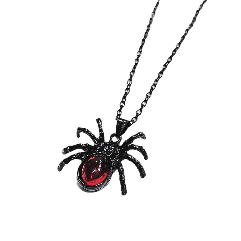 Retro Gothic Merah Kristal Spider Kalung Punk Rock Serangga Liontin Kalung Perhiasan Aksesoris Hadiah Halloween