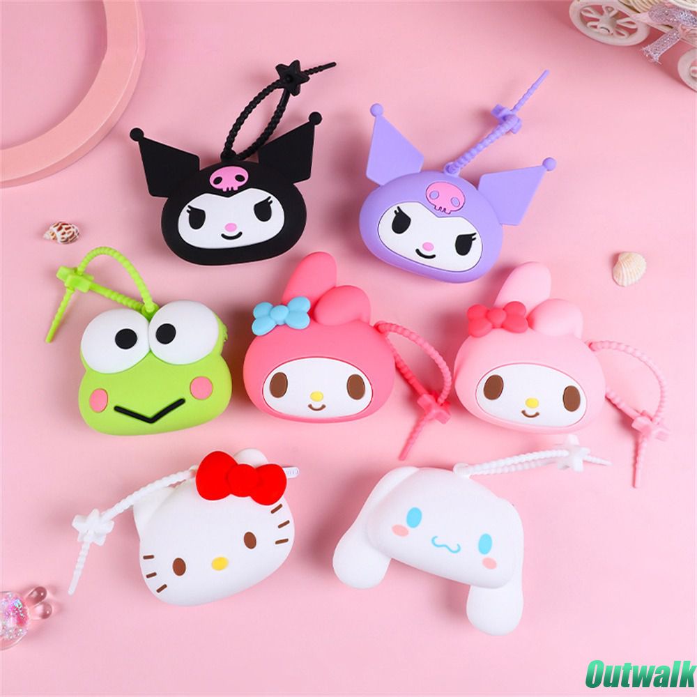 Purse Sanrio Tas Silikon Mini Dompet Koin Anak-anak Kartun Cinnamoroll My Melody Kawaii Dompet Silikon Telinga Anjing Tas Penyimpanan Headset