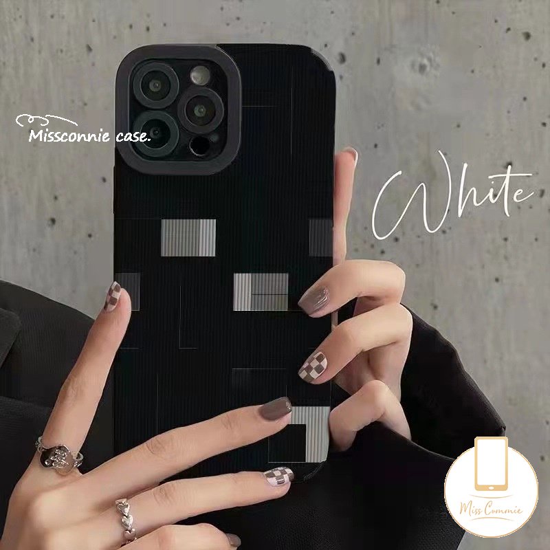 IPHONE Casing Ponsel Kompatibel Untuk Iphone7 8 Plus 14 11 13 12 Pro Max XR X XS Max 7Plus Stiker Tekstur Kulit Mewah Pola Penyambungan Kisi Lembut Tpu Cover