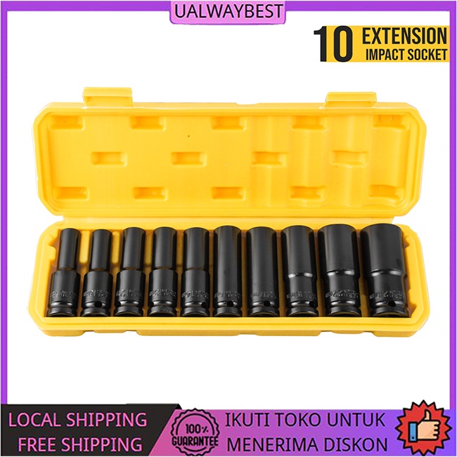 *Diskon Toko Baru* Drive Deep Impact Socket Set Extension 10Pcs 1/2 Inch 8mm - 32mm Chrome Vanadium 6542