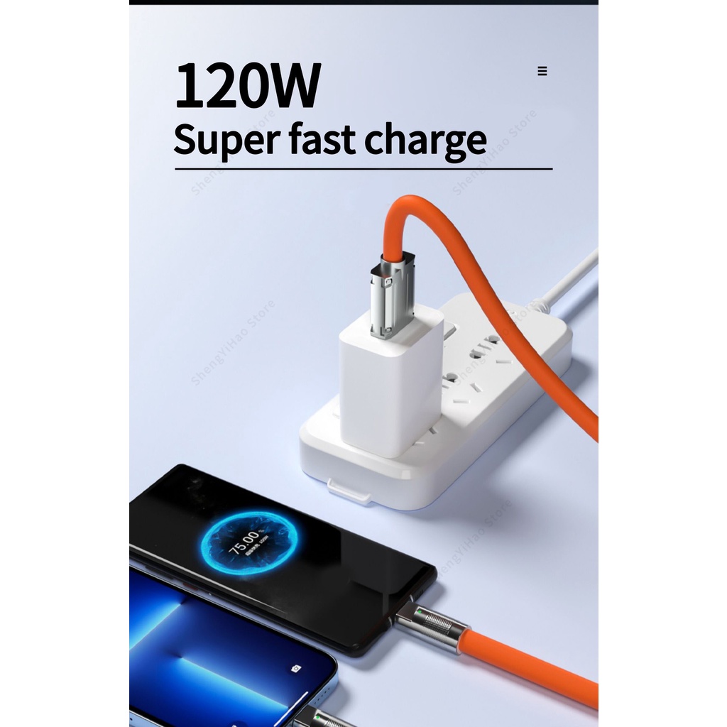 IPHONE Kabel USB Fast Charging 2in1 6A 120W Untuk Iphone14 13 12 11 Pro Max Spring Charger Wire Tipe C Untuk Huawei Mate 40p50 P30pro