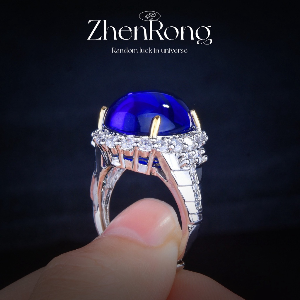 Goldkingdom Fashion Perhiasan Aksesoris Ready Stock Mewah Dove Egg Ring Sapphire Starlight Biru Tulang Belakang Berlian Wanita Ring